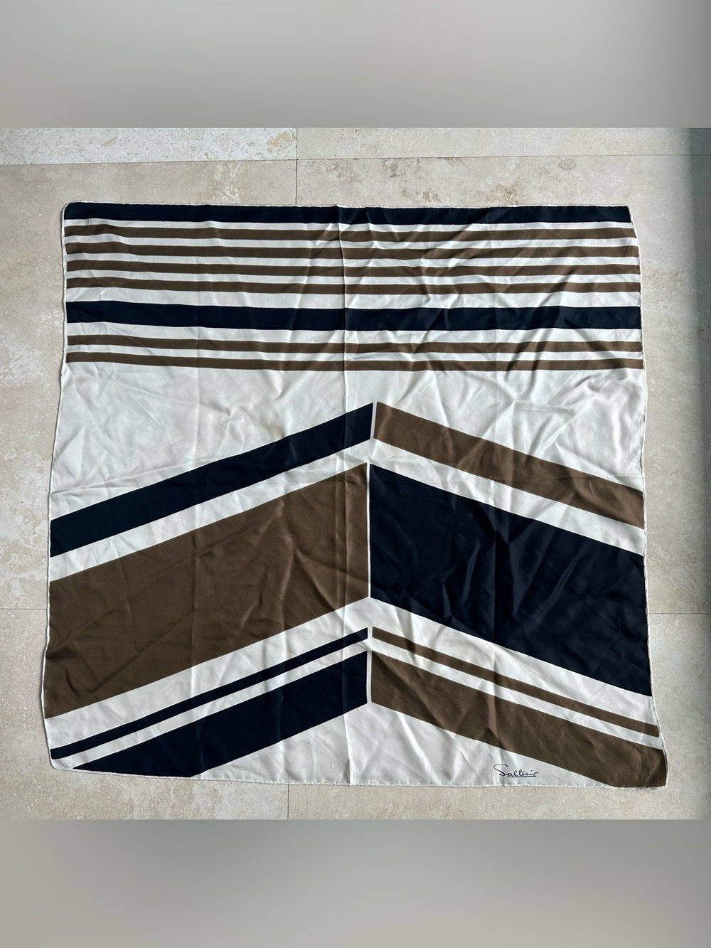 Rare 1950’s 100% Silk Salterio Square Scarf hand rolled edges